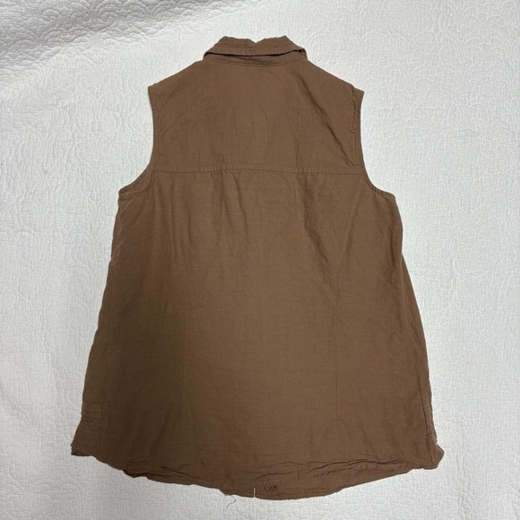 Linen Cotton Duo Maternity Sleeveless Button Down Top Brown Small - Picture 2 of 8